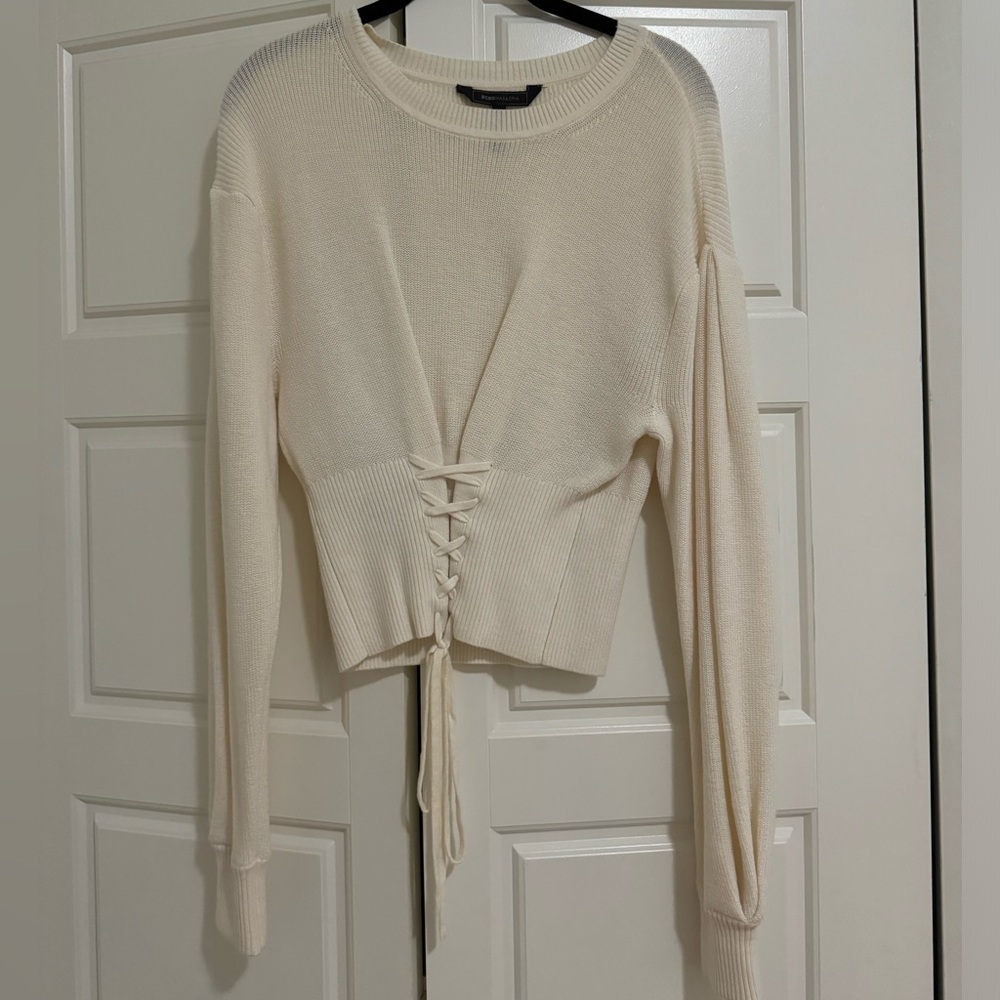 BCBG Corset Tie Cream Sweater Top